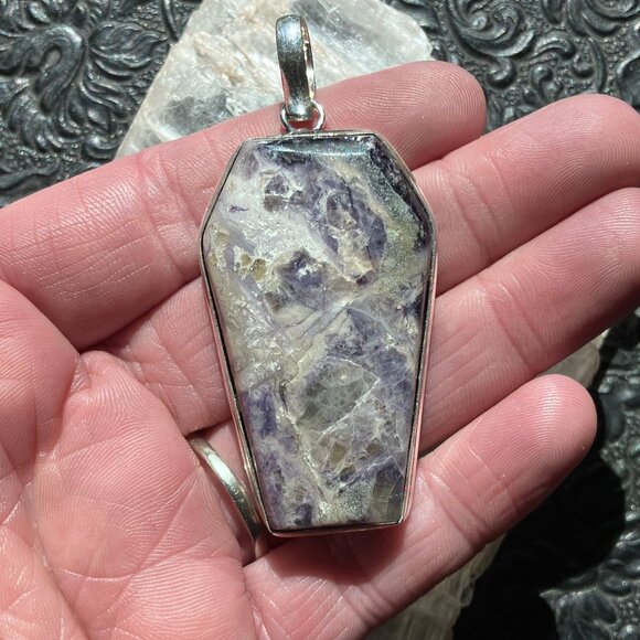 Opalized Fluorite Coffin Pendant Stone Crystal Jewelry - Picture 1 of 8